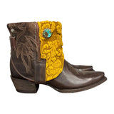 8.5 Brown & Pressed Floral Leather Canty Boots® with Turquoise Rose Concho