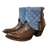 8 Embroidered Brown & Designer Denim Canty Boots®