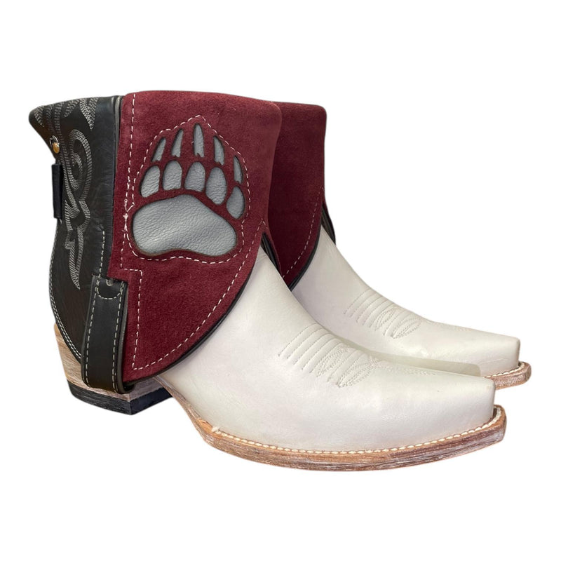 7 White & Maroon Canty Boots® with Paw Inlay