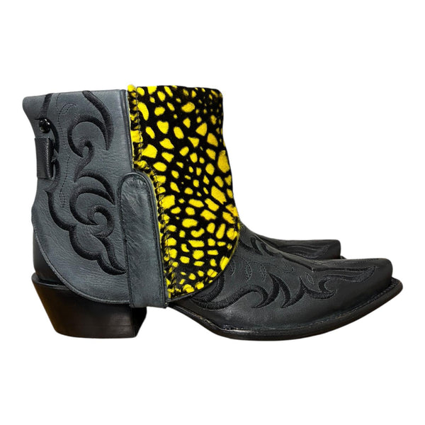 9 Black Embroidered & Spotted Hair-on Hide Canty Boots®