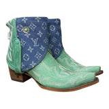 9.5 Embroidered Turquoise & Designer Denim Canty Boots® with Turquoise Flower Concho
