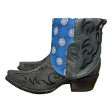 6.5 Embroidered Black & Blue Shweshwe Fabric Canty Boots®