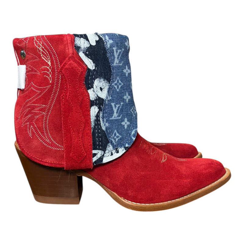 8.5 Red Rough Out & Layered Designer Denim Canty Boots®
