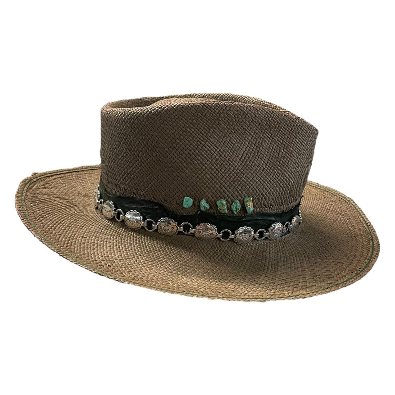 Tan & Turquoise Straw Hat - Size 7 1/8