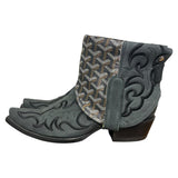 9.5 Embroidered Black & Designer Canty Boots® with White Buffalo Concho