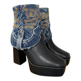 9.5 Black & Blue Denim Textile Platform Canty Boots®