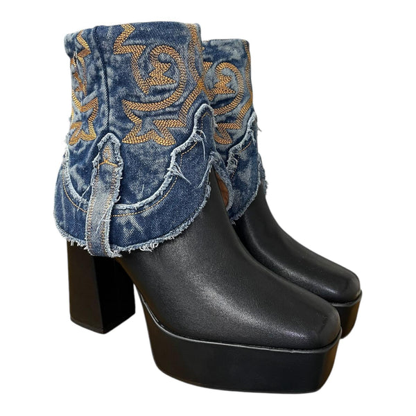 9.5 Black & Blue Denim Textile Platform Canty Boots®