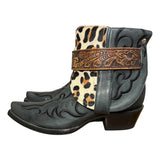 7.5 Embroidered Black & Leopard Hair-on Hide Canty Boots®