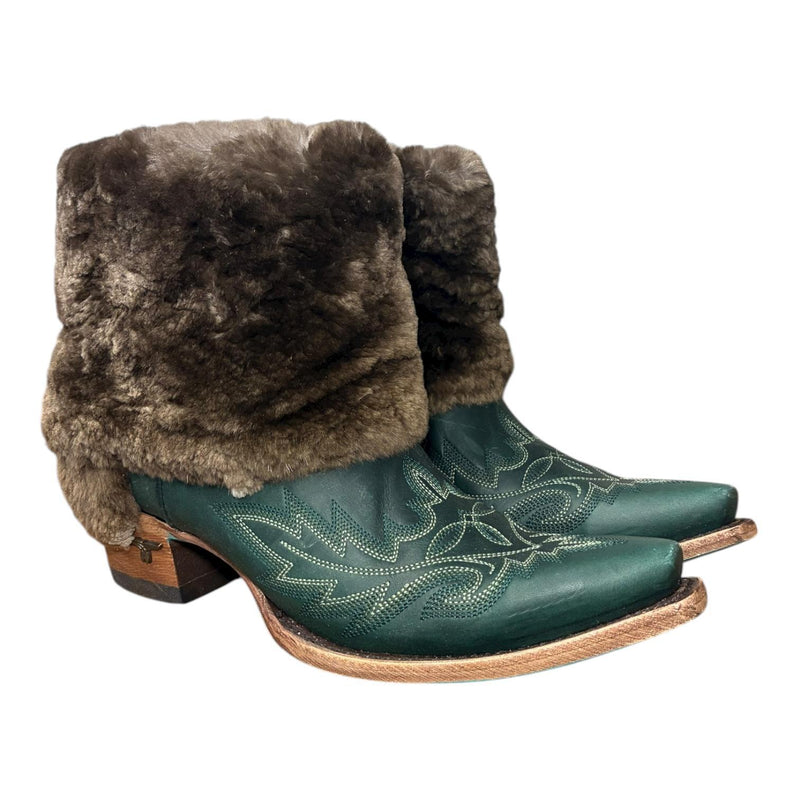 9.5 Embroidered Green & Shorn Beaver Fur Canty Boots®
