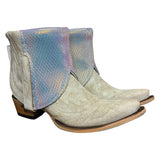 7.5 Embroidered White & Metallic Leather Canty Boots® with Blue Agate Concho