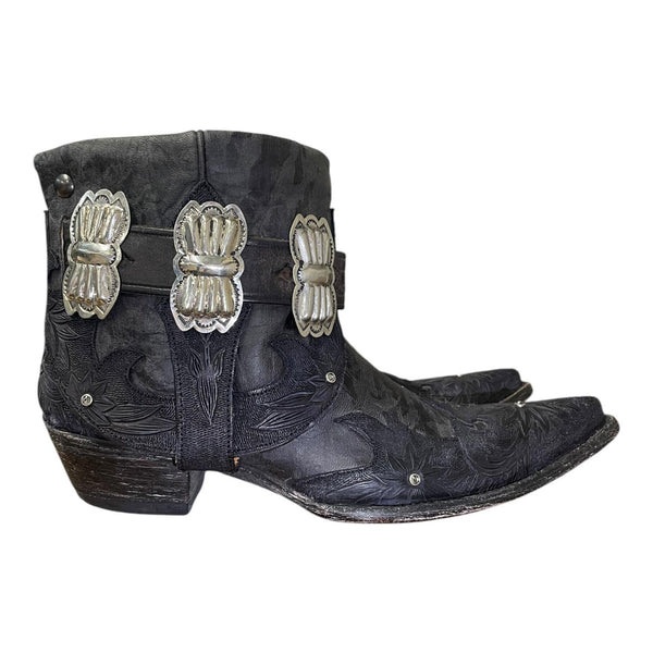 8.5 Black Tooled Canty Boots® with Concho Belt