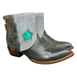 8.5 Blue-Gray & Blue Leather Canty Boots® with Star Inlay