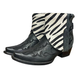 6.5 Embroidered Black & Zebra Striped Hair-on Hide Canty Boots® with Zebra Jasper Concho