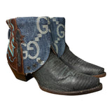 8.5 Two Toned Exotic & Designer Denim Canty Boots® with Silver Stars