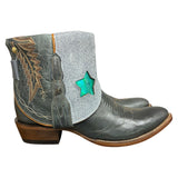 8.5 Blue-Gray & Blue Leather Canty Boots® with Star Inlay