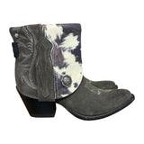 7.5 Charcoal Rough Out & Cowhide Printed Leather Canty Boots® with Silver Concho