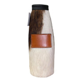 Cowhide Bottle Koozie with Customizable Leather Patch