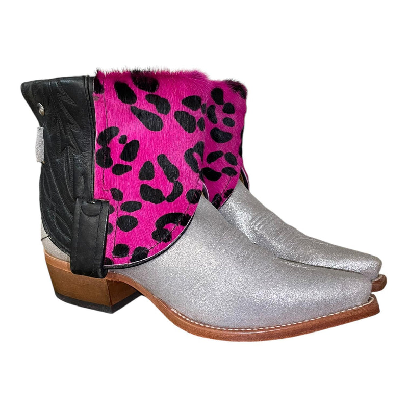 7 Silver Glitter & Black with Hot Pink Leopard Hair on Hide Canty Boots®