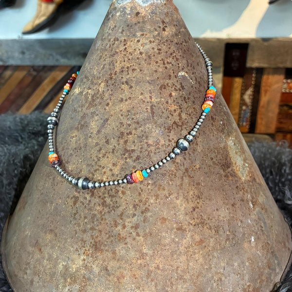 16" Sterling Silver Pearl & Coral Necklace