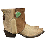 7 Embroidered Tan & Hair-on Hide Canty Boots® with Turquoise Concho