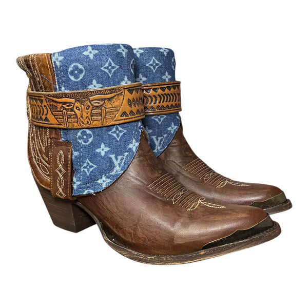8.5 Embroidered Brown & Designer Denim Canty Boots®