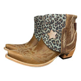 11 Embroidered Brown & Light Blue Leopard Canty Boots® with Star Inlay