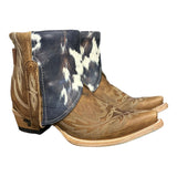 7 Embroidered Brown & Cowhide Printed Leather Canty Boots®