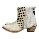 7.5 Embroidered White & Checkered Hair-on Hide Canty Boots®