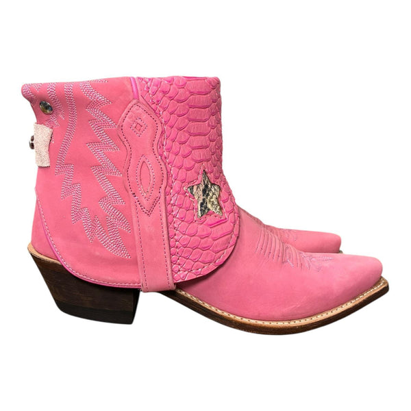 8 Pink & Embossed Leather Canty Boots® with Star Inlay