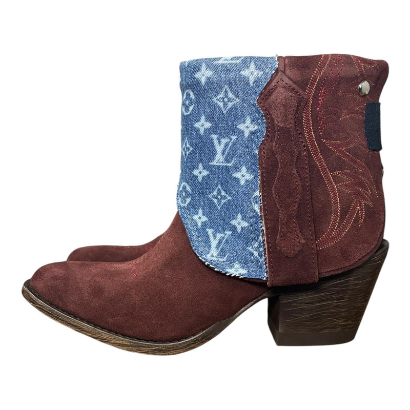 7 Deep Red Rough Out & Designer Denim Canty Boots®
