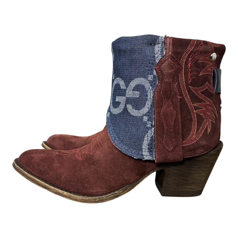 8.5 Deep Red Rough Out & Designer Denim Canty Boots®