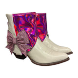 8.5 Cream & Pink Holo with Pink Crystal Bows Canty Boots®