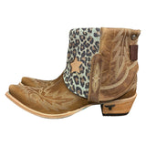 11 Embroidered Brown & Light Blue Leopard Canty Boots® with Star Inlay
