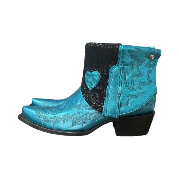 6.5 Metallic Blue & Black Canty Boots® with Heart Cutout