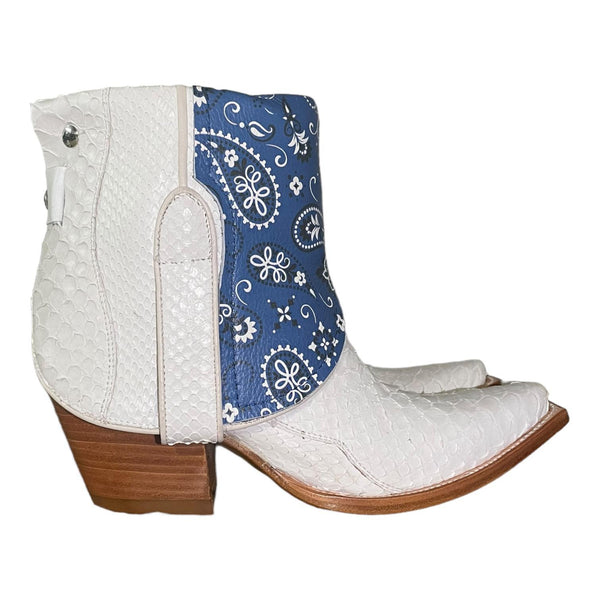 7 Exotic White & Blue Bandana Print Canty Boots®