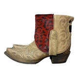 7.5 Embroidered Tan & Red Leopard Hair-on Hide Canty Boots®