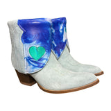 7 Baby Blue Rough Out & Tie Dye Leather Leather Canty Boots® with Heart Inlay