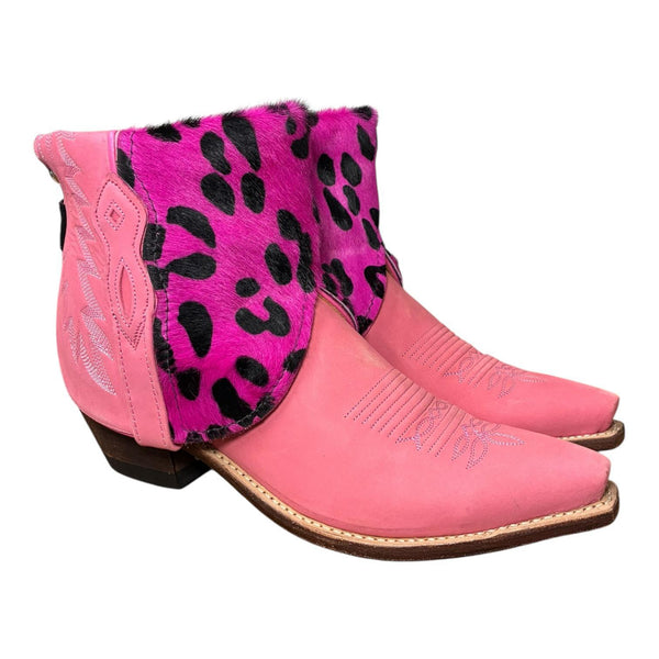 8.5 Pink & Pink Leopard Hair-on Hide Canty Boots®