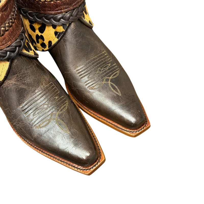 9.5 Embroidered Brown & Leopard Hair-on Hide Canty Boots®