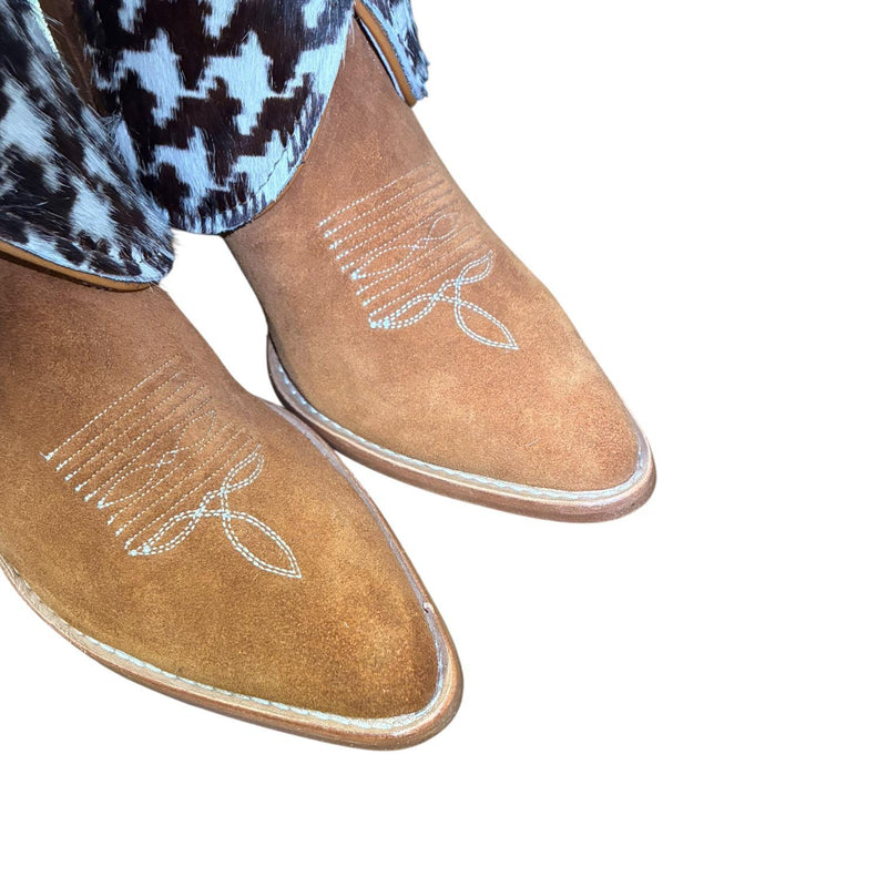 7 Brown Rough Out & Houndstooth Hair-on Hide Canty Boots®