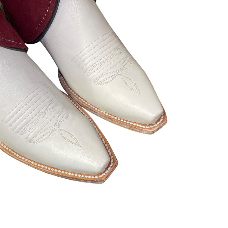 7 White & Maroon Canty Boots® with Paw Inlay