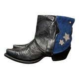 6.5 Black Exotic & Navy Blue Leather Canty Boots® with Star Inlay
