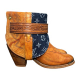 8.5 Marbled Tan & Designer Denim Stacked Heel Canty Boots®