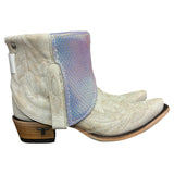7.5 Embroidered White & Metallic Leather Canty Boots® with Blue Agate Concho