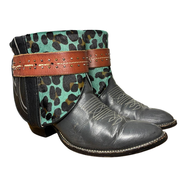 8.5 Gray & Turquoise Leopard Hair-on Hide Canty Boots®