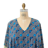 Blue Geometric Long Silk Caftan