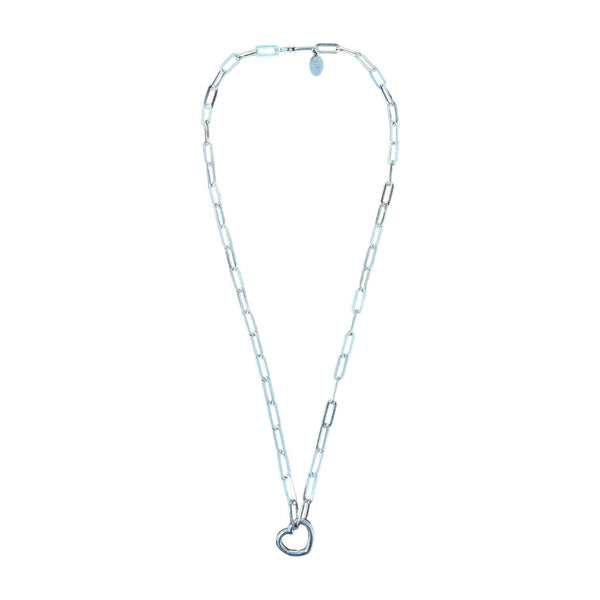 Small Paperclip Charm Necklace with Small Heart Closure