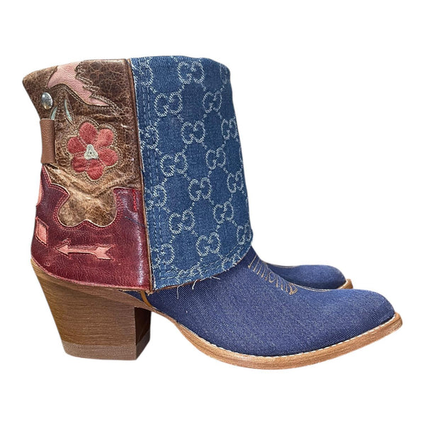 7.5 Embroidered Denim Textile & Designer Denim Canty Boots®