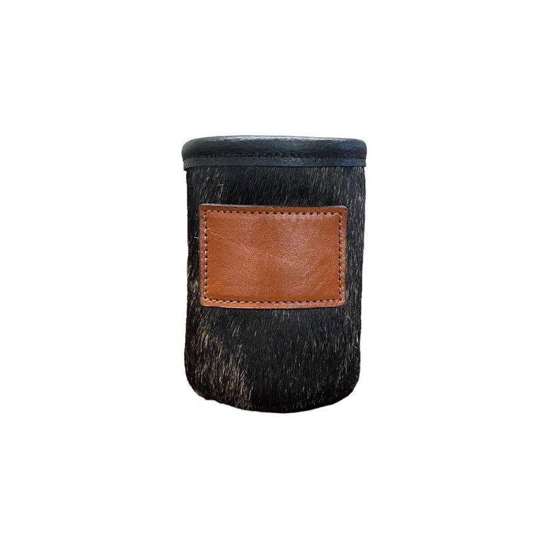 Cowhide Can Koozie with Customizable Leather Patch