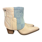 10 Pale Pink & Designer Denim Stacked Heel Canty Boots®